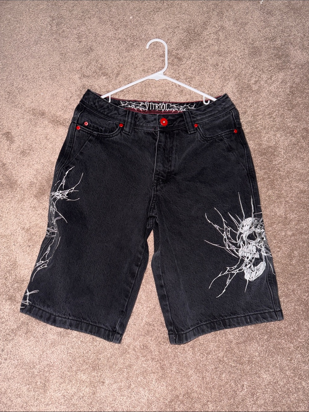 Zumiez Black Men's Jean Shorts with White Skull Graphics